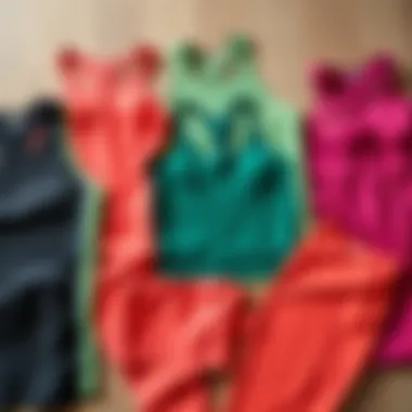 A chic coordination of colors in workout outfits laid out for selection