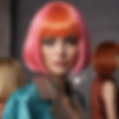 Current Fashion Trends in Wigs A vibrant fashion display illustrating current trends in wig fashion.