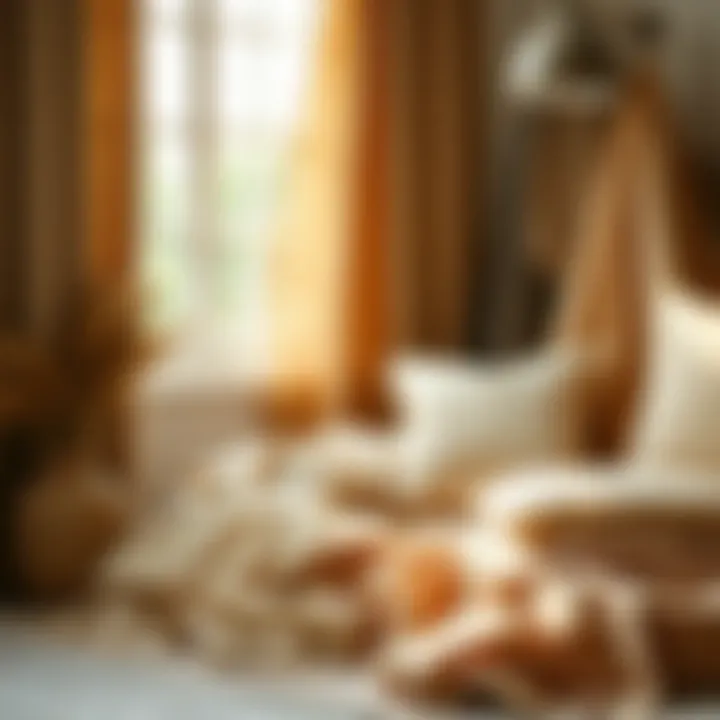 A beautifully arranged display of cottagecore textiles in soft earthy tones, evoking a sense of natural warmth.