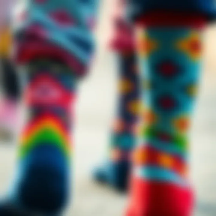 Close-up of colorful patterns on socks