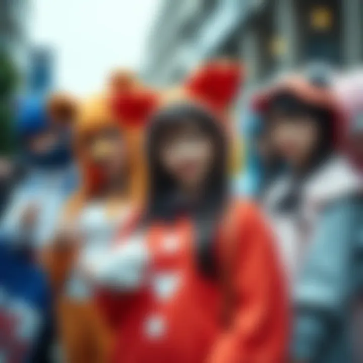 A group of cosplayers showcasing anime mascot costumes