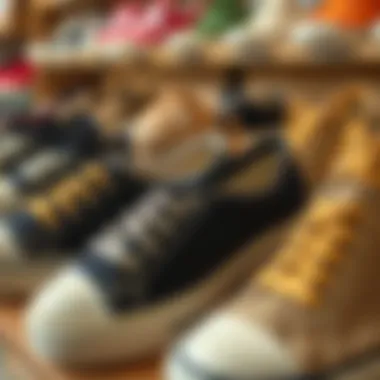 A selection of eco-friendly canvas shoes on display