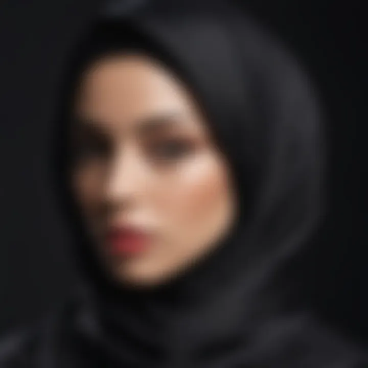 Close-up of luxurious fabric choices for black scarf hijab