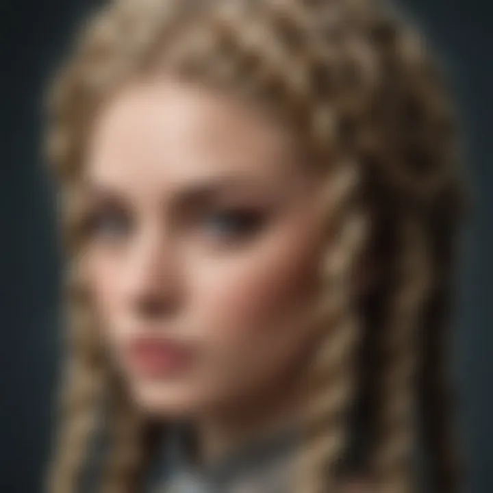 A close-up view of a beautifully styled braided wig showcasing intricate patterns.