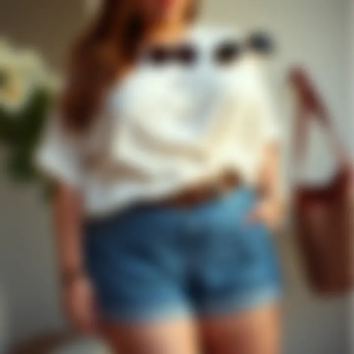 An elegant arrangement of accessories paired with plus size vintage shorts, emphasizing personal styling options.
