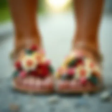Artistic Craftsmanship in Floral Sandals Intricate floral design on sandals showcasing artistic craftsmanship