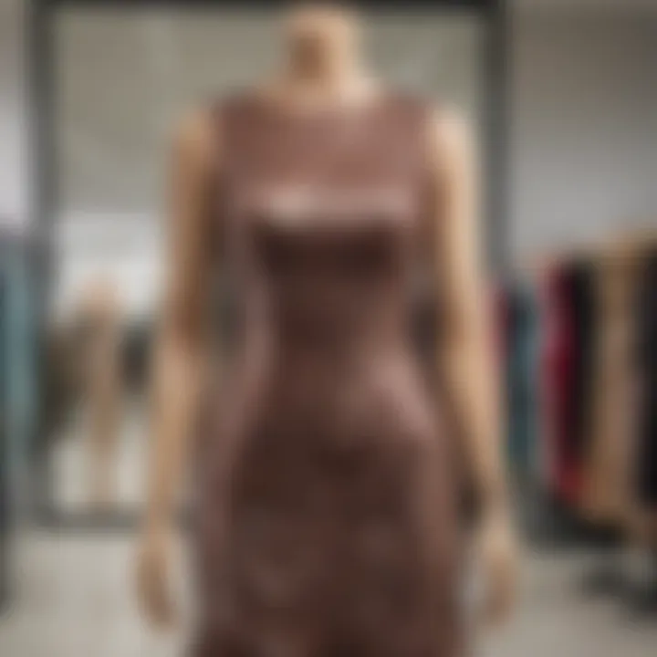 A stunning sequin fit and flare dress displayed on a mannequin in a boutique.