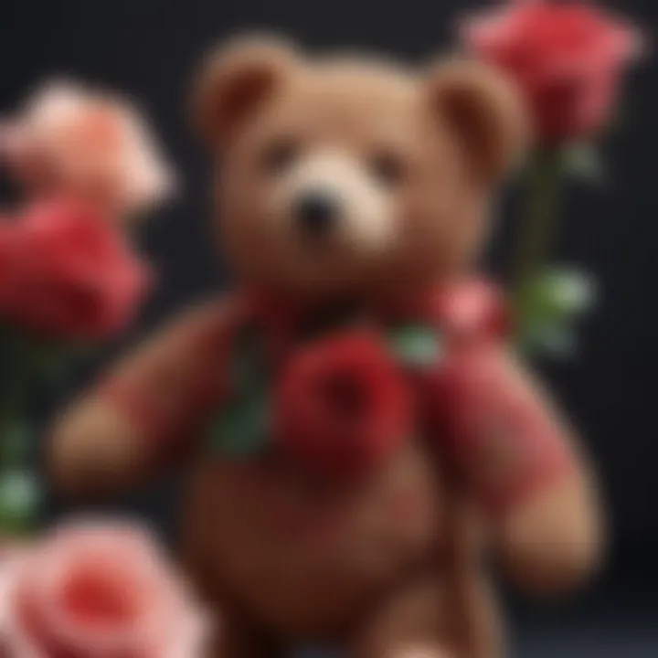 A beautifully arranged fake rose teddy bear showcasing intricate craftsmanship