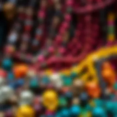 A display of various skull dread beads in vibrant colors