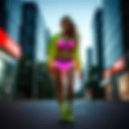 Dynamic neon biker shorts in urban setting