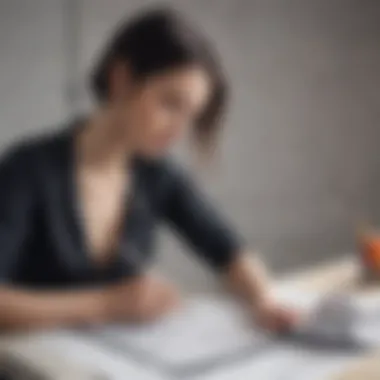 Emphasizing the Design Process A fashion designer sketching a garment while referencing measurements from a soft tape measure, emphasizing the design process.
