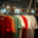 A variety of plus size crew neck tee shirts displayed on hangers