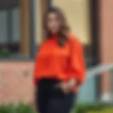 Elegant plus size elbow length top in vibrant color