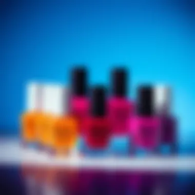 Showcasing Color Variety of Nina Nail Polish Artistic arrangement of Nina Nail Polish bottles showcasing color variety.