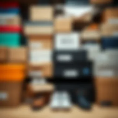 Various types of shoe boxes organized neatly