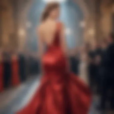 Modern interpretation of a gown with a tail at a gala event