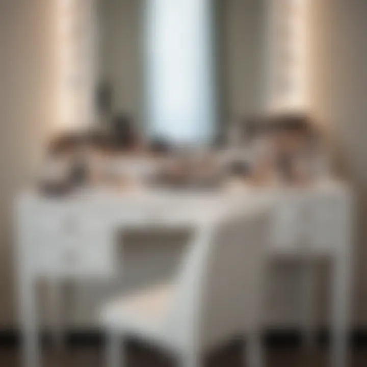 Elegant white vanity table adorned with organized makeup products