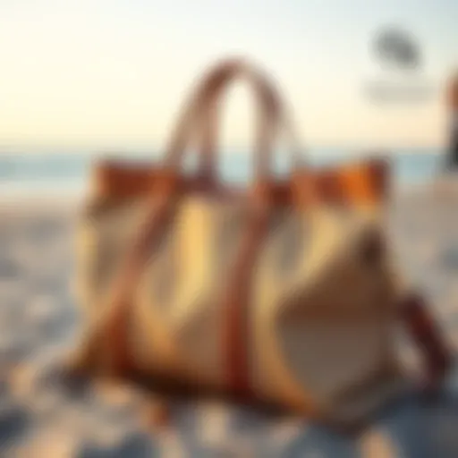 Stylish weekender bag on a serene beach setting