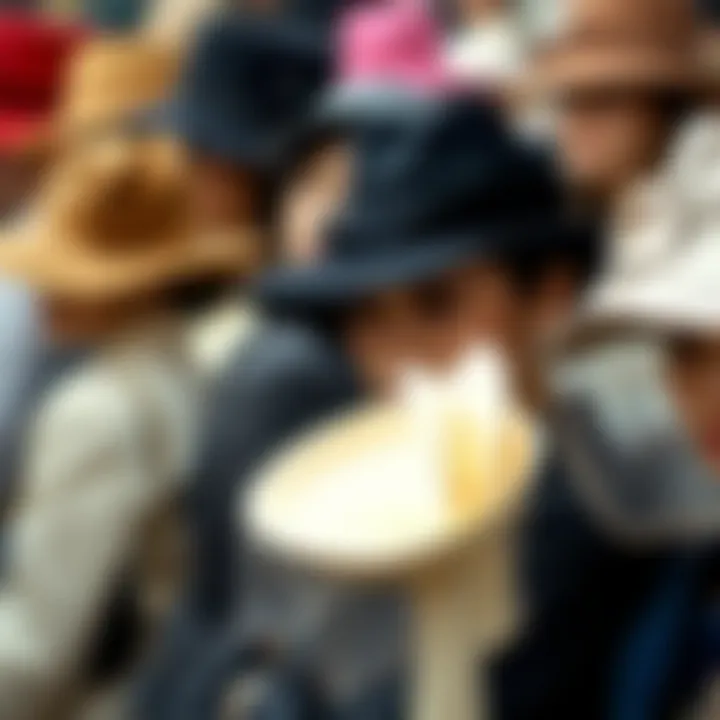 A close-up shot of various styles of small hats with veils, illustrating design diversity and cultural influences