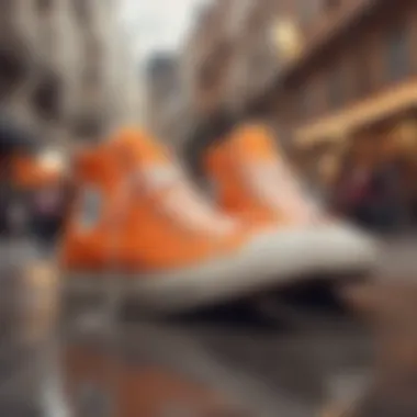 Highlighting the Unique Design of Orange Converse Close-up of orange Converse showcasing unique design